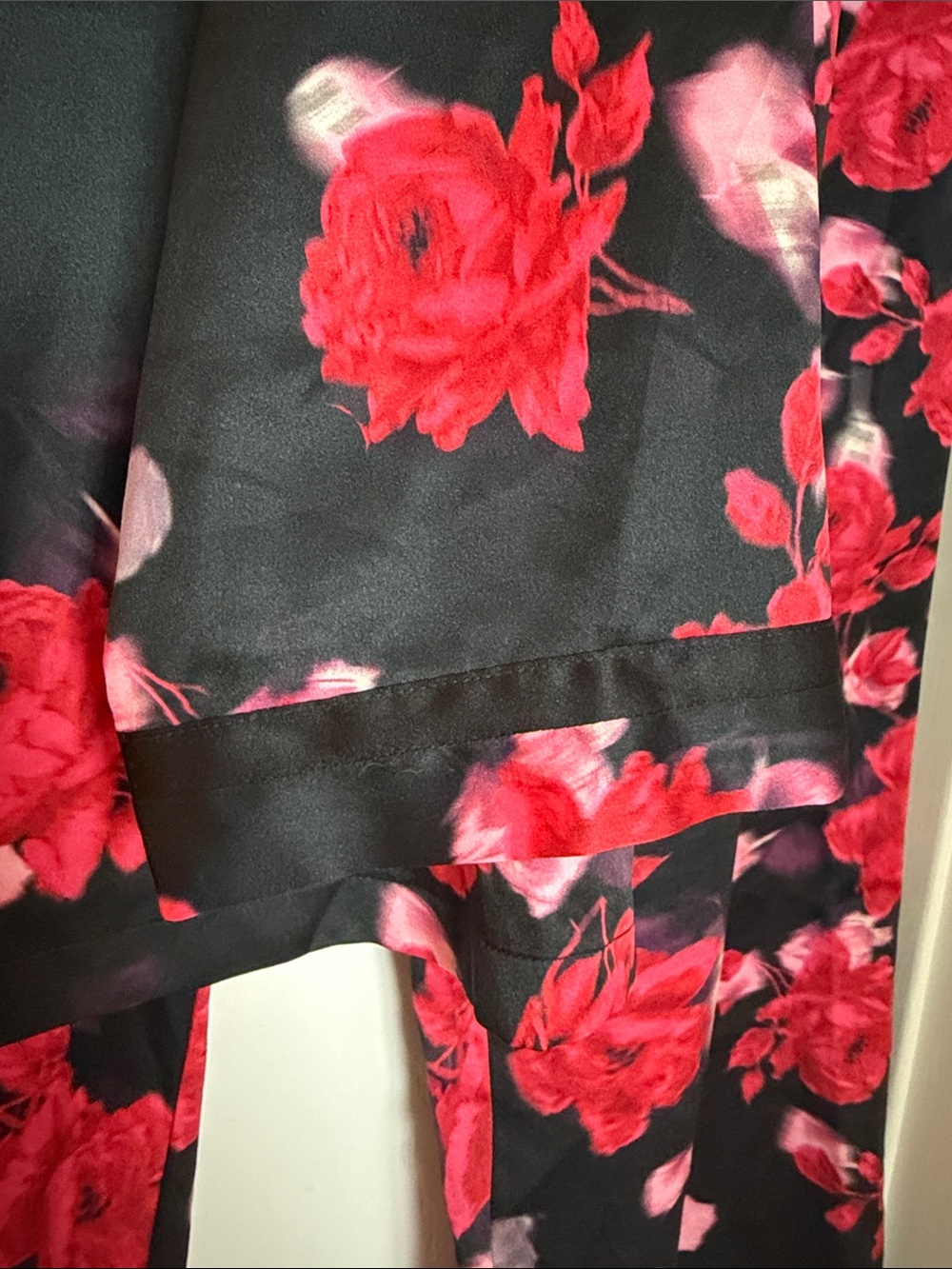 Victoria's Secret Black Satin Pajama Set with Red Floral Print - Picture 4 of 6